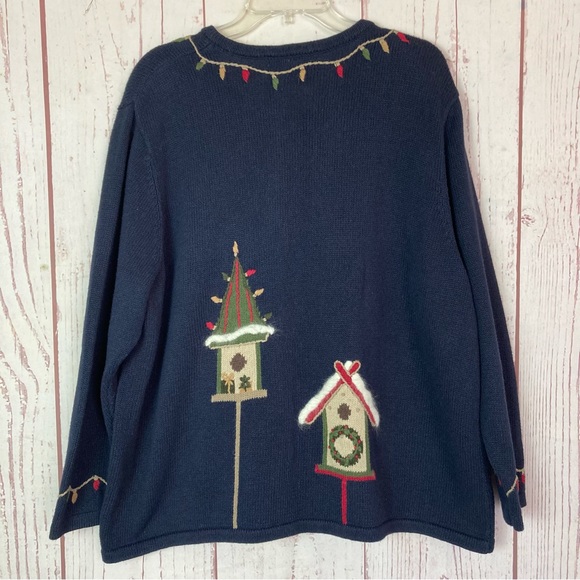 CJ Banks Hand Embroidered 2X Winter Moose Button Cardigan Knit Sweater Blue - Picture 5 of 8